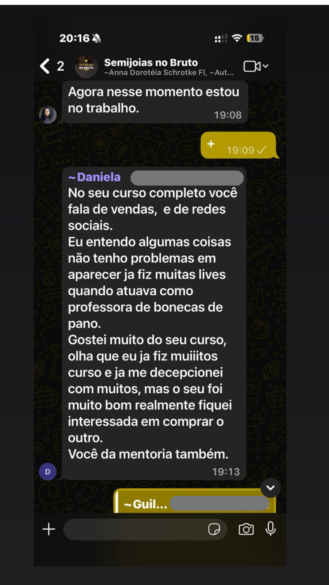 Depoimento real de aluna 2